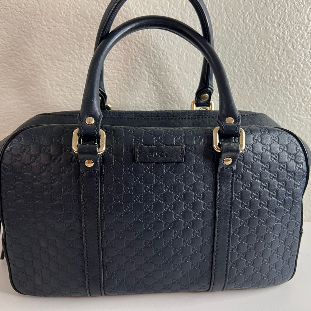 Gucci Navy Embossed Leather Satchel